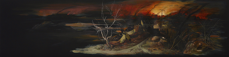 Panoramas Negros (Paisaje bosquiano) 2016 (Serie) Técnica mixta sobre cartulina negra 100 x 21