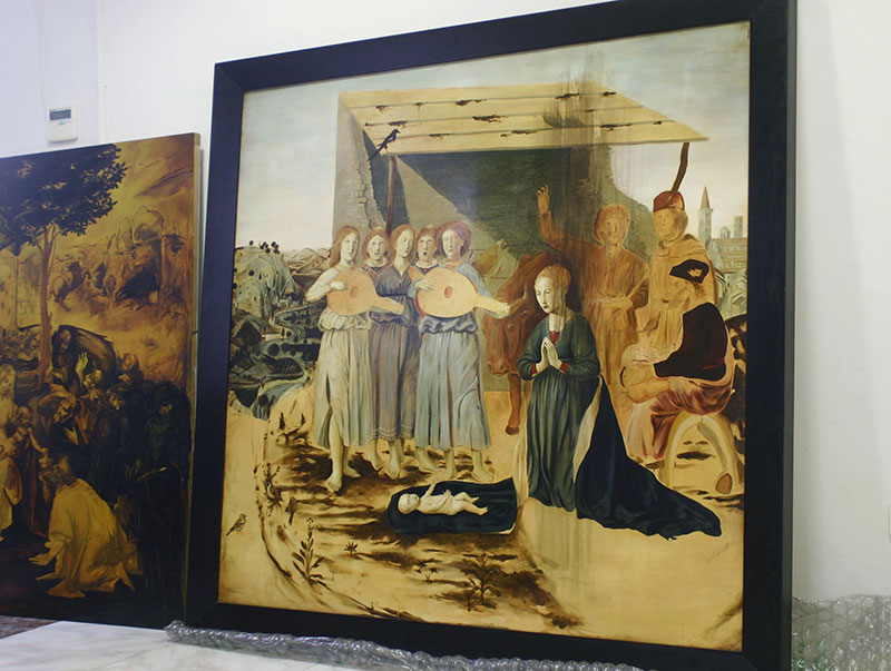 Natividad al 120 %, ca. 1470-1485, Piero della Francesca (Londres, National Gallery) 2010 Técnica mixta sobre tabla 148 x 148 cm (mas marco de madera negro)