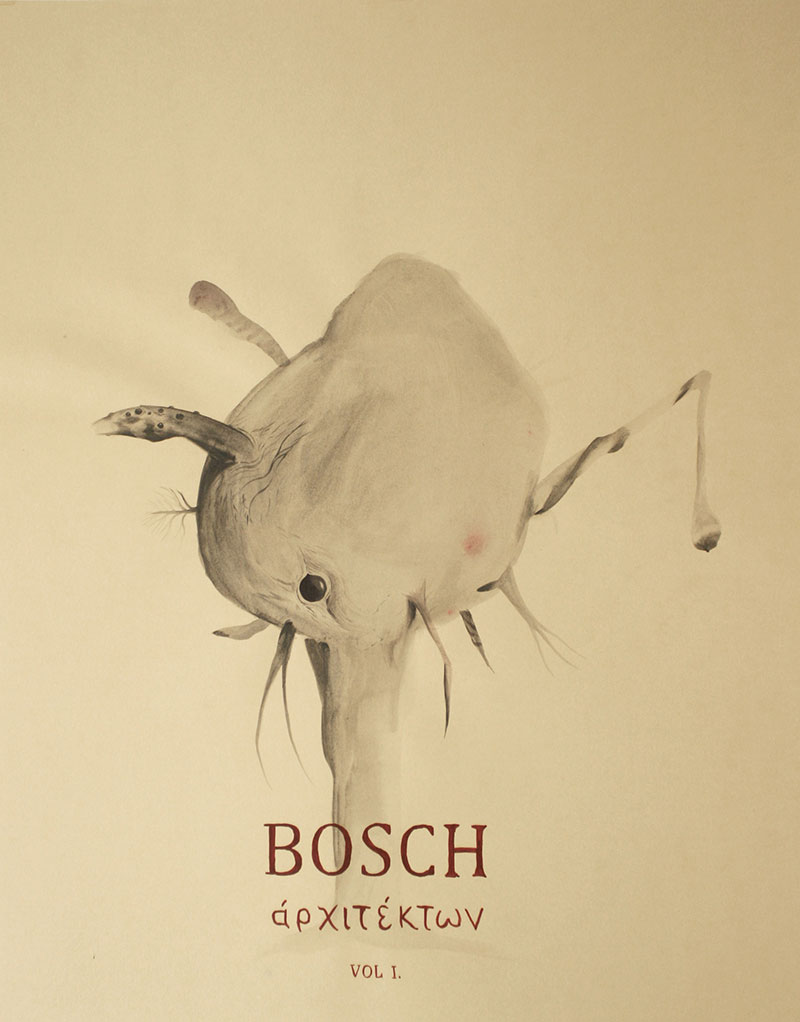 Portadas de volúmenes con arquitecturas Bosquianas 2016 Técnica mixta sobre papel 65 x 50 cm